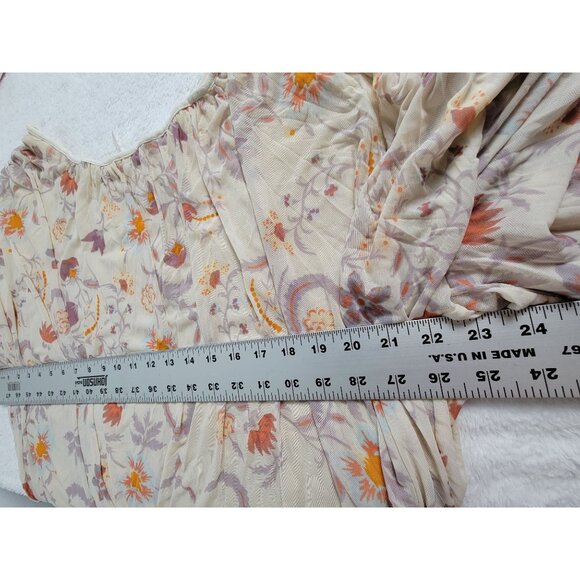 Free People Womens Floral Print Sheer Peasant Blouse Medium Beige Orange Boho - Picture 8 of 9